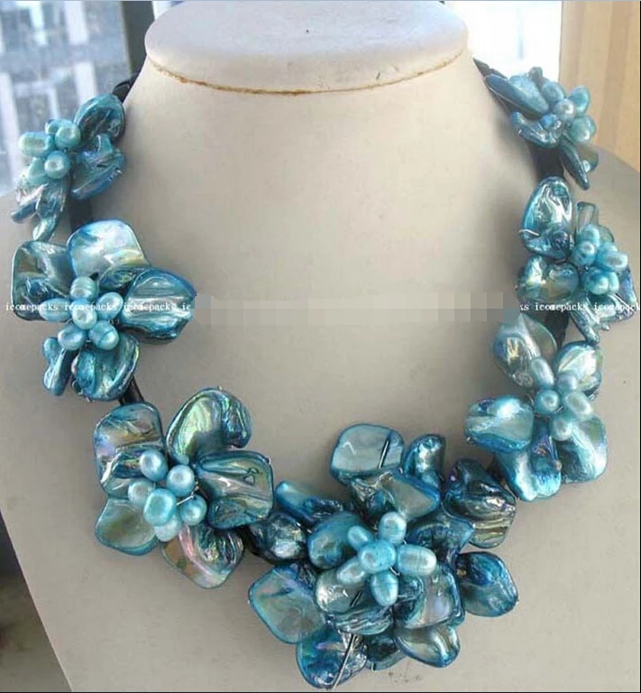 

FREE SHIPPING>>>@@ > freshwater pearl sea shell flower green 18.5" necklace^^^@^Noble style Natural Fine jewe &