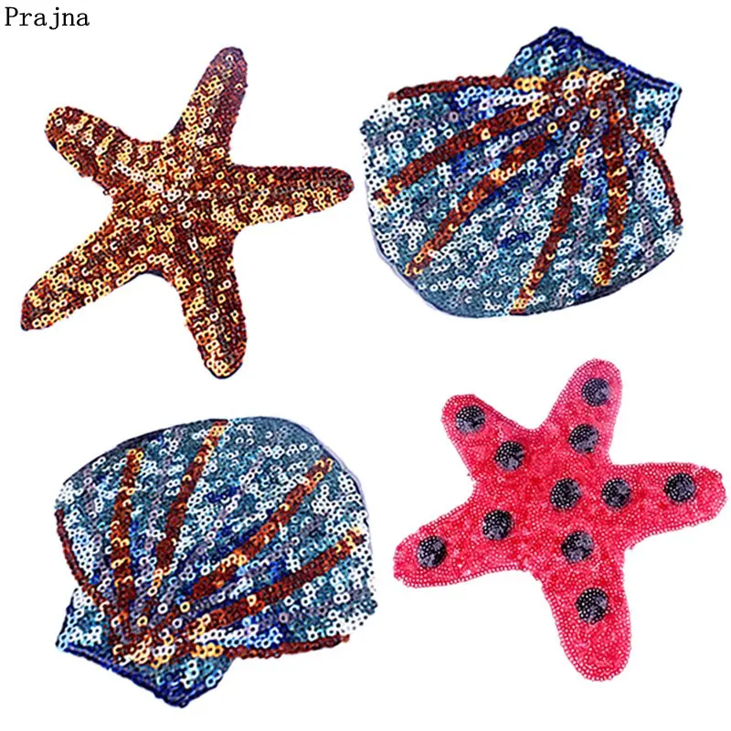 

Prajna New Starfish Shell Sequined Patches Iron On Patch For Clothing DIY Wave Stickers On Clothes Applique T-shirt Jacket Decor