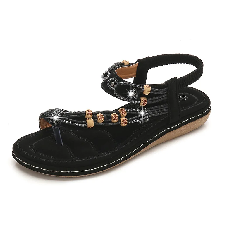

Women Shoes Plus Size35-42 Genuine Leather Gladiator Sandals Woman Bohemian Retro Crystal Comfortable Soft Flat Sandals Oxfords