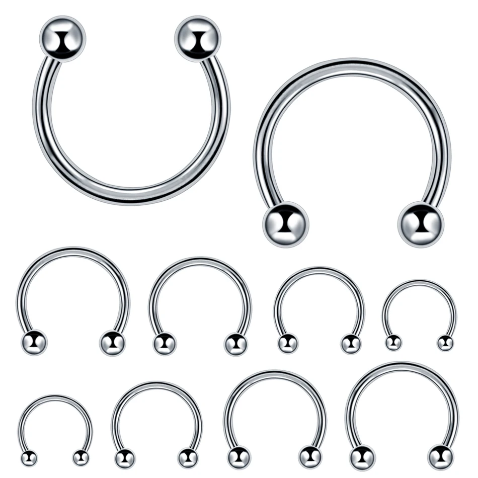 10pcs/lot Steel Trendy Nose Septum Hoop Lip Rings Circular Barbell Horseshoe Ear Tragus Helix Earrings For Unisex Jewelry