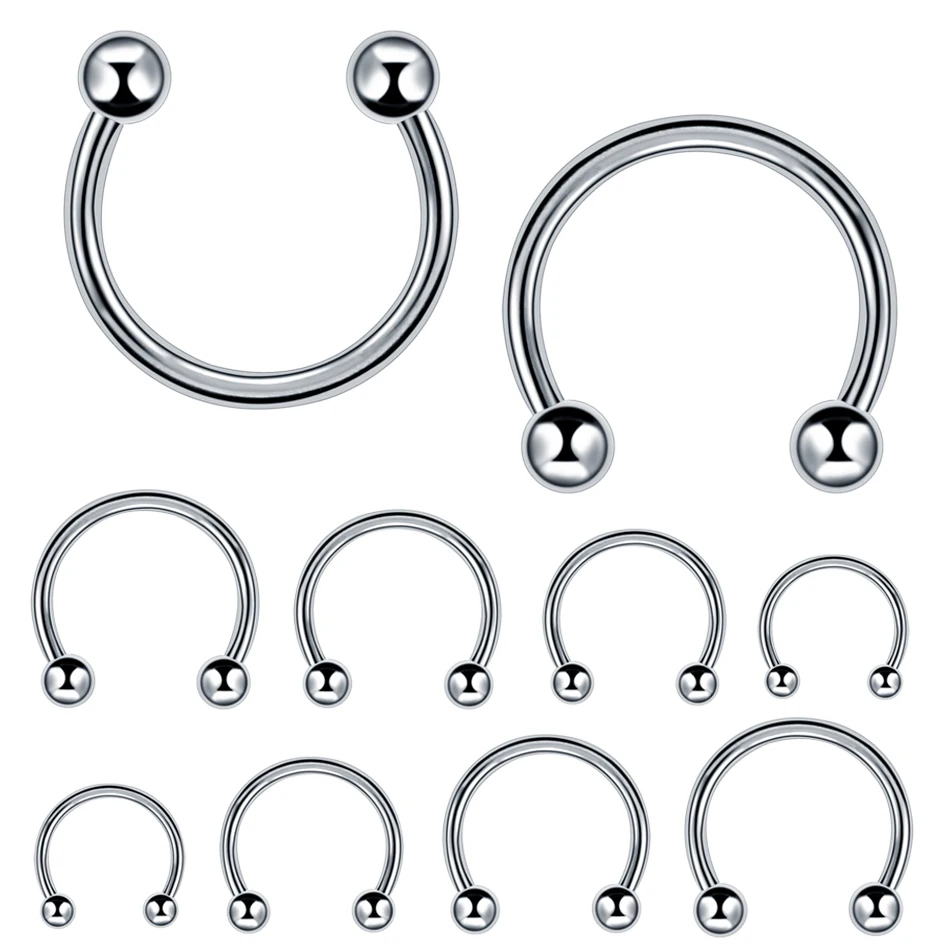 

10pcs/lot Steel Trendy Silver Nose Septum Hoop Lip Rings Circular Barbell Horseshoe Ear Tragus Helix Earrings For Unisex Jewelry