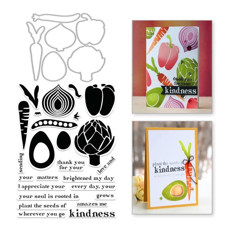 

Naifumodo Farmer Market Vegetable Radish Clear Stamps and Metal Cutting Dies Scrapbooking New 2019 Craft Set Embossing Stencils