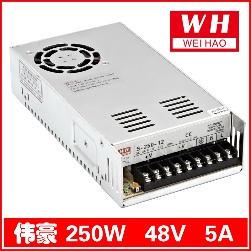 

CNC 48V 5A Regulated Switching Power Supply AC 220V/110V to 250W/DC48V/5A S-250-48