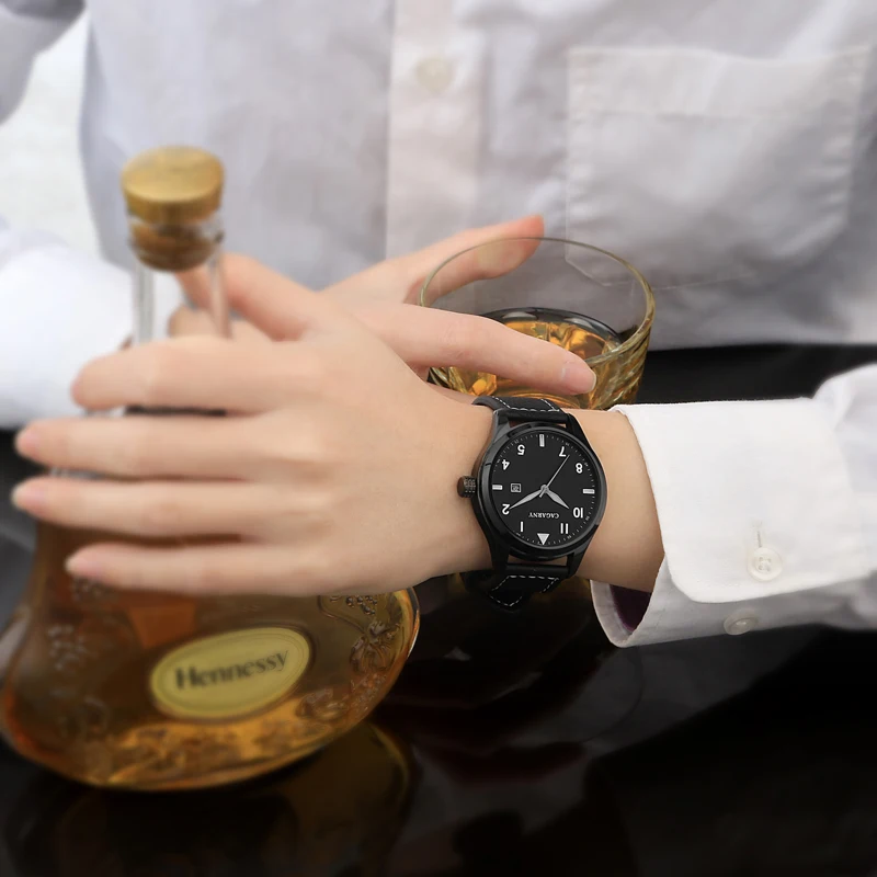 2019 classic design watch for men fashion quartz mens watches drop shipping wholesale leather strap waterproof auto date (2)