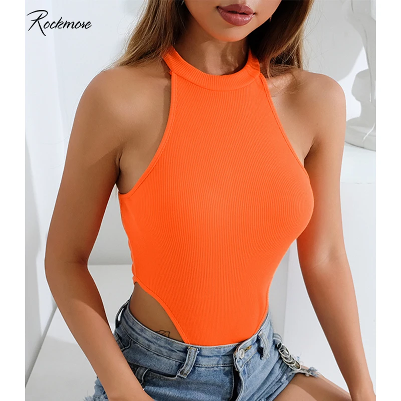 

Rockmore Neon Green Yellow Orange Pink Bodycon Bodysuits Women Sleeveless Overalls Casual Ladies Slim Rompers Jumpsuits Female