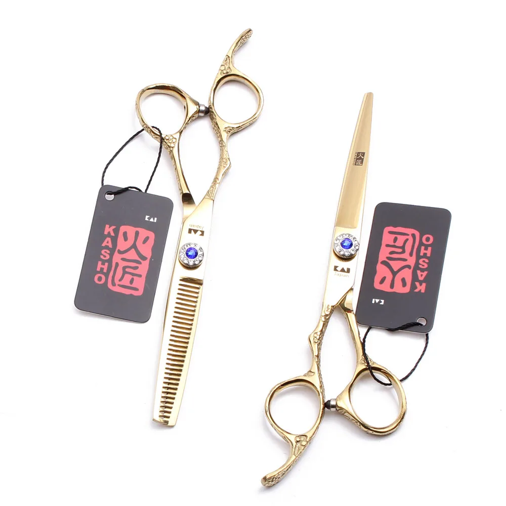 

Left Hand 5.5" Kasho JP 440C Golden Hairdressing Scissors Cutting/Thinning Scissors Haircut Set Professional Hair Scissors H8002