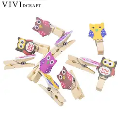 Vividcraft 10 шт./пакет Kawaii Сова деревянный зажим Фотобумага Почтовые открытки Craft DIY Зажимы с пеньковой веревкой Офисные клеящие принадлежности