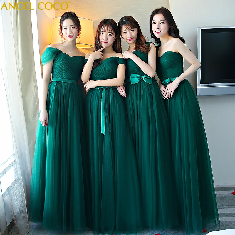 New Green Covertible Bridesmaid Dresses Pleated Floor Length Gown