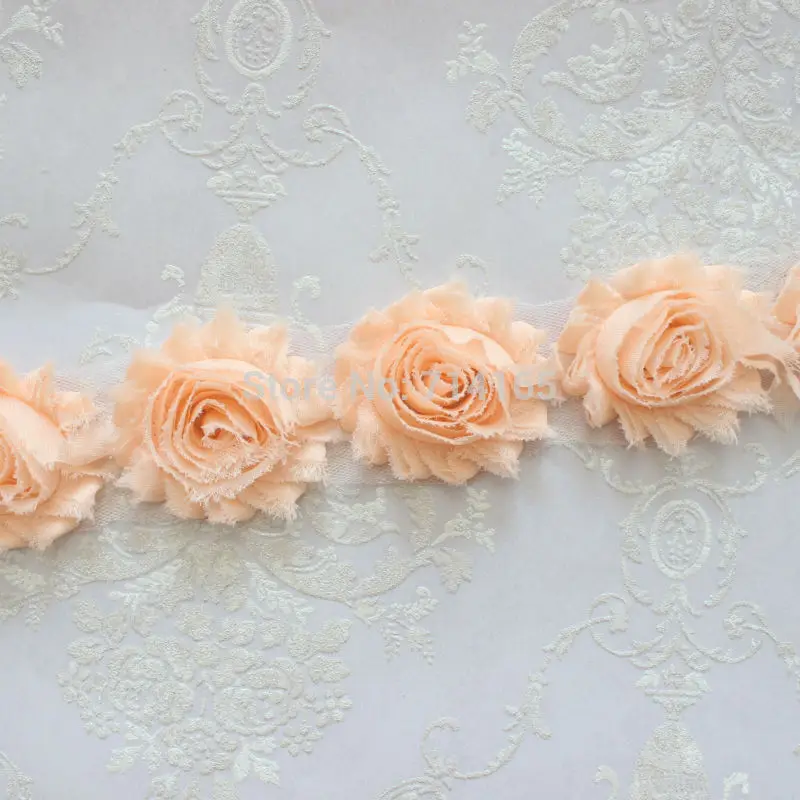 1 Yard Peach Chiffon Flower Shabby flower Trim rose flower trim for hai