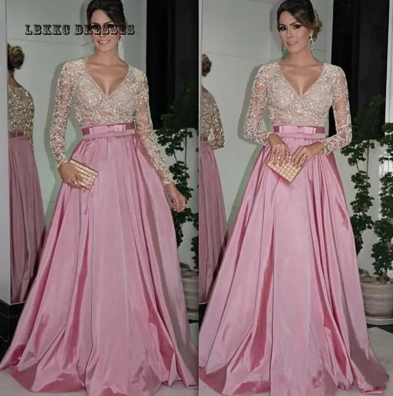 

Sexy Long Sleeve Evening Dress Lace Sequin Dubai Formal Arabic Evening Prom Gown Robe De Soiree 2019 Mother Of The Bride Dresses