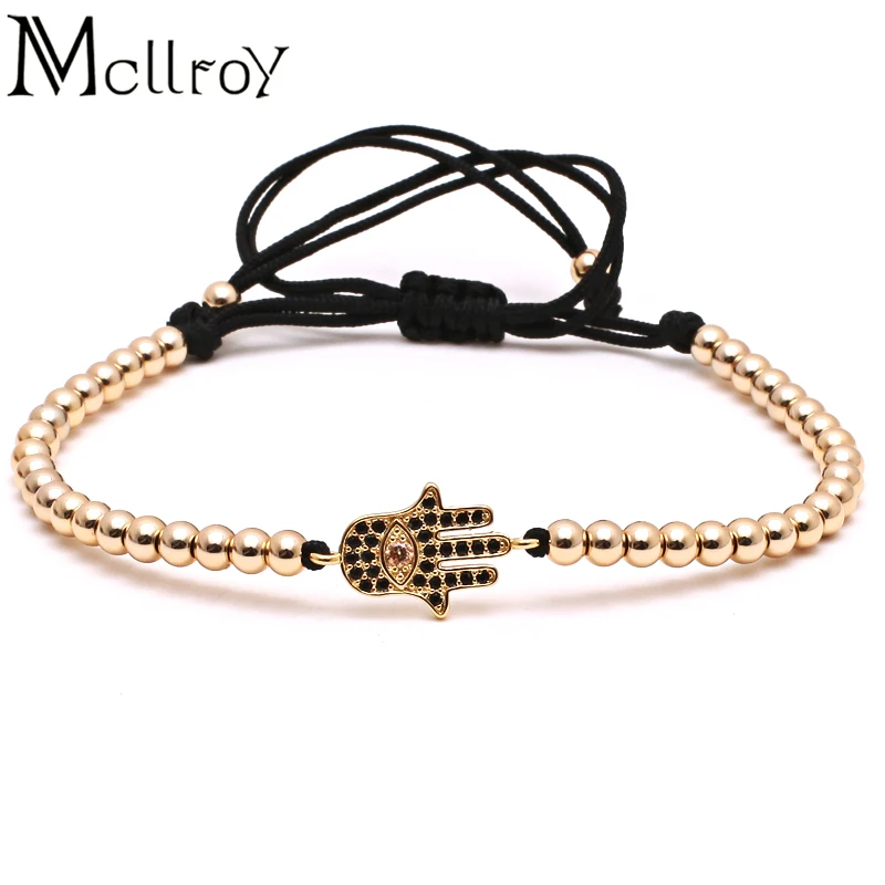 Mcllroy Brand Charm Fatima Hand Hamsa Bracelets For Women Femme Pulseras Pulsera Cuerda Micro inlay zircon eye Femal Male