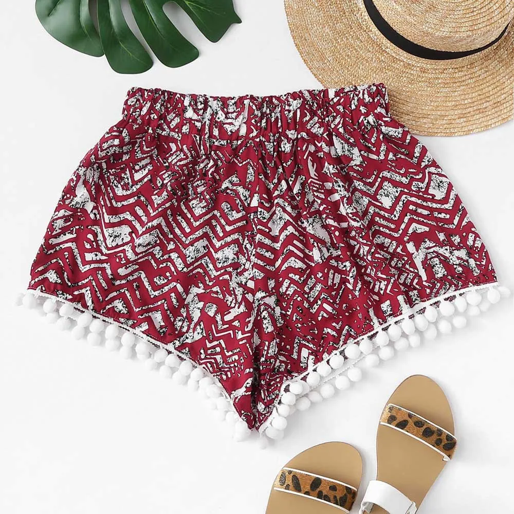 Women Summer Printed Loose Hot Pants Lady Summer Beach Shorts Trousers ...