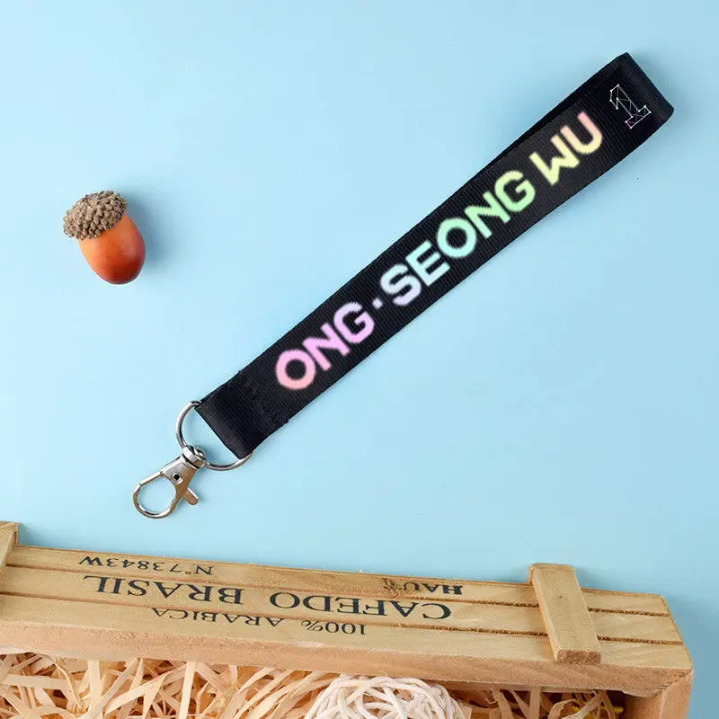 

KPOP WANNA ONE Key Chain Laser Lanyard Name Cellphone Holder Strap Keyring