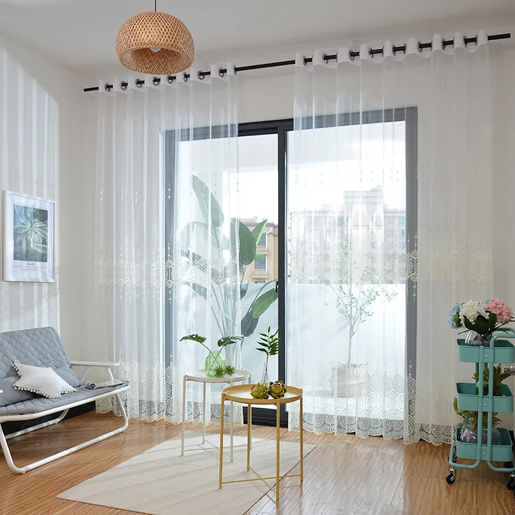 

Modern Simple Embroidered Window Yarn European Embroidered Yarn Curtain White Curtain Lace Window Yarn Cross Border Engineering