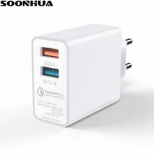 Soonhua QC3.0 Smart Travel dual USB cargador adaptador portátil UE/ee.uu. enchufe teléfono móvil cargador de pared para el iPhone Samsung xiaomi