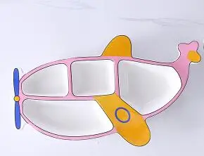 Автомобиль джип самолет экскаватор форма керамическая мультфильм дети обеденная тарелка, столовая посуда для завтрака разделенная тарелка - Цвет: plane pink