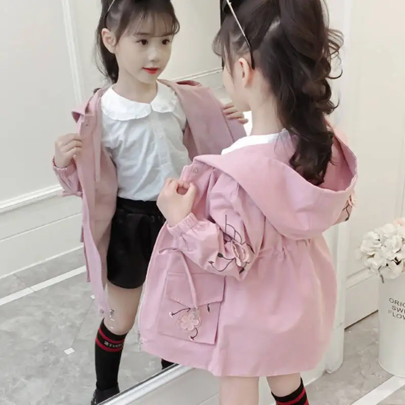 Детский осенний Модный Плащ; куртка с капюшоном; детская одежда высокого качества - Цвет: Розовый