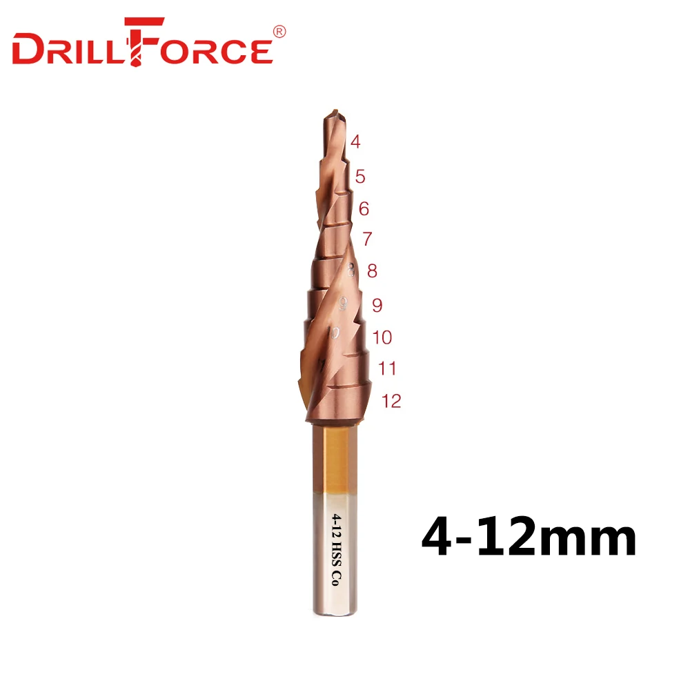 Drillforce M35 кобальтовое ступенчатое сверло 4-12/4-20/4-32 мм высокоскоростное стальное сверло спиральный паз треугольный хвостовик для нержавеющей стали