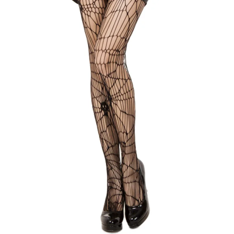 Новые летние женские сексуальные колготки на Хэллоуин с принтом черепа, Модные ажурные колготки с абстрактным рисунком паука