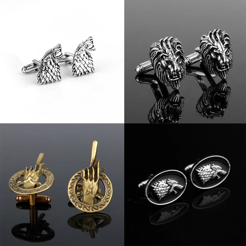 

Vintage Luxury Movie Game of Thrones Stark Wolf Head 3D Lion Head Cufflink Hand of the King Men Shirts Cufflinks Wedding Party