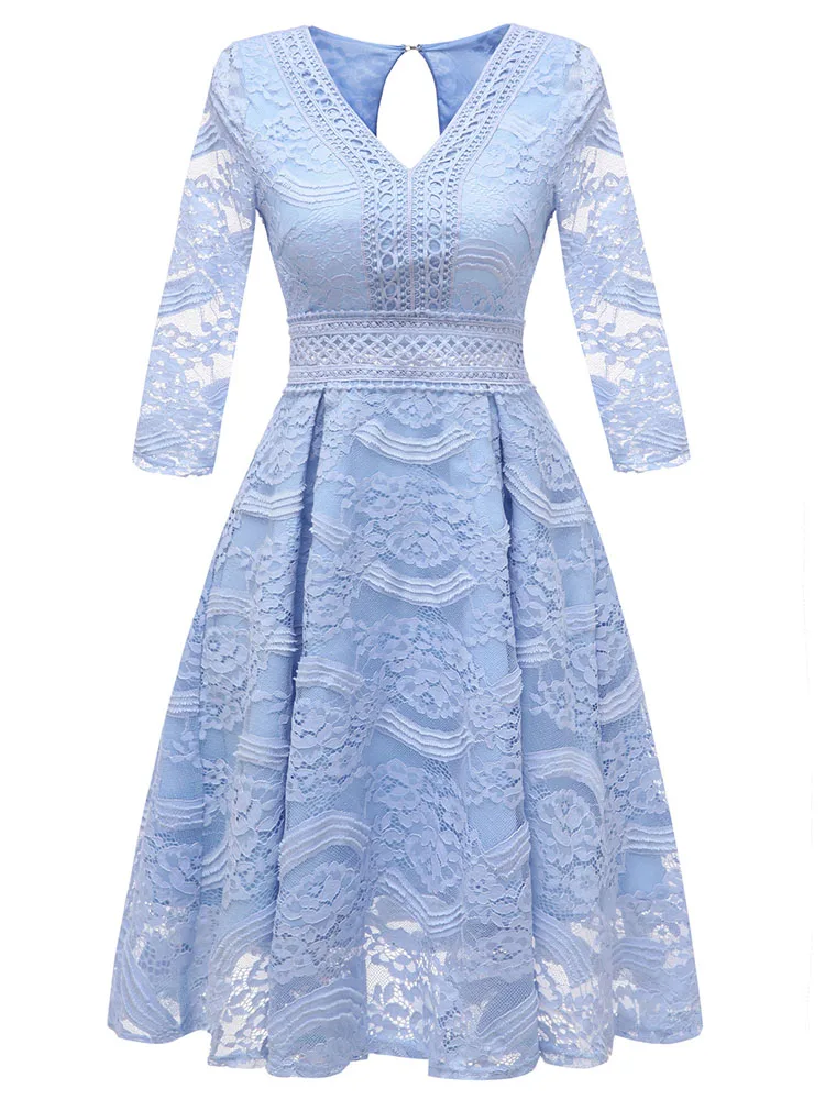 

Dress Fashion V-Neck Elegant Women 2019 Holiday Knee-Length Princess Dress Knee-Length Three Quarter Pink Long Sweat Lady Girl