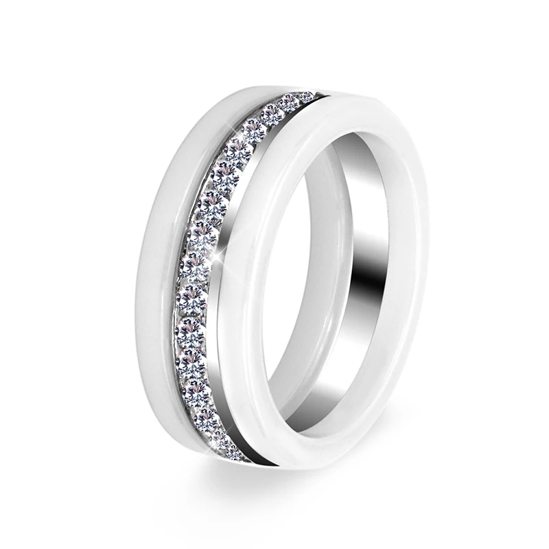 New Fashion Jewelry 3pcs/Set Trendy Ring With Half Circle Bling Drilling White Color Gift For Women Girl Healthy Ceramic Rings
