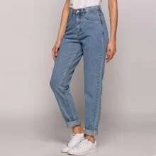 Джинсы для мам с высокой талией, винтажные повседневные хлопковые джинсовые штаны большого размера, джинсы для женщин в стиле бойфренд, Модные свободные женские прямые брюки