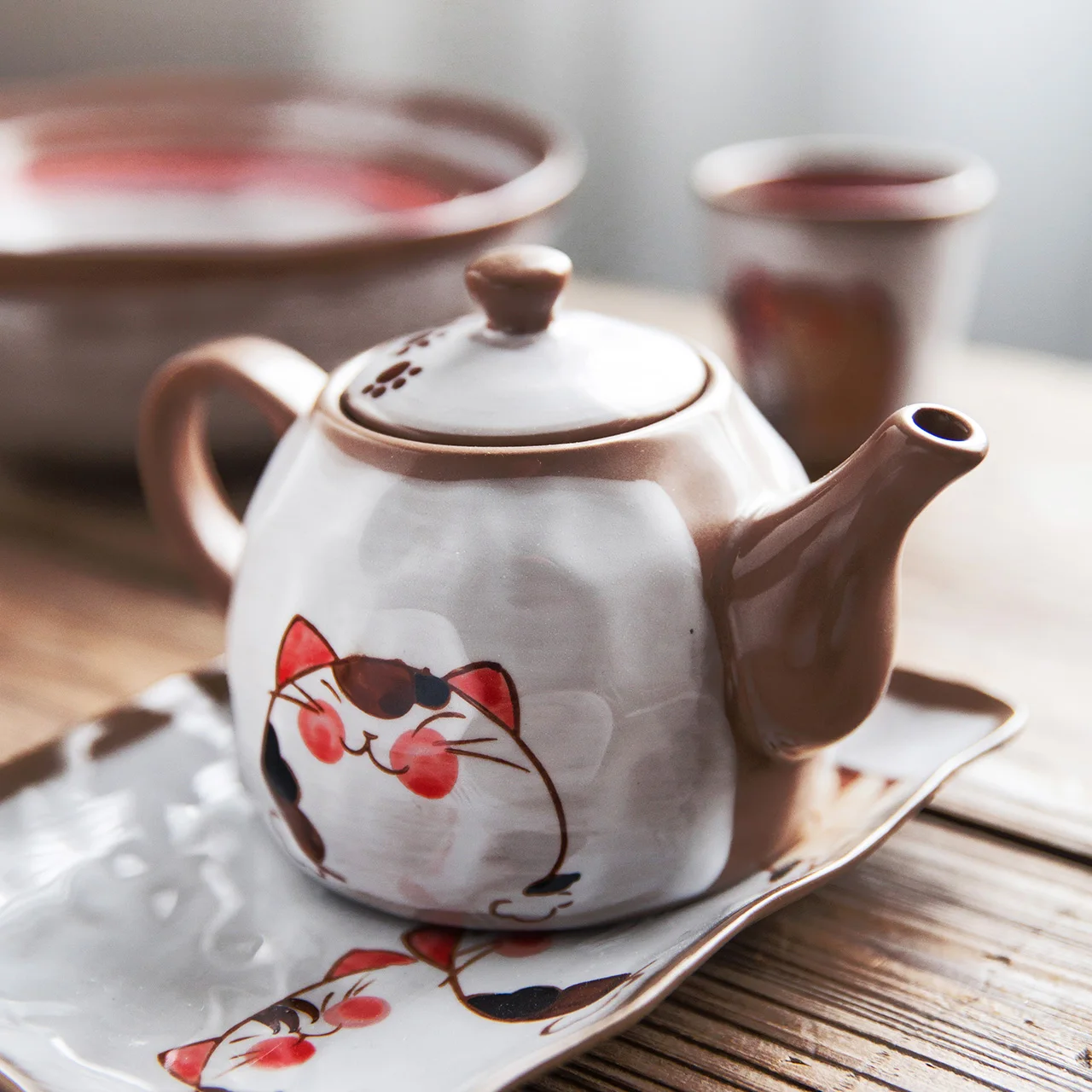 Керамический чайный набор в японском стиле, серия кошачий глиняный чайный горшок, чайная чашка, ручная роспись, Цветная Керамическая кружка для кошки, для чая, молочный кувшин