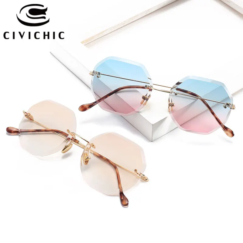 

CIVICHIC New Fashion Women Rimless Diamond Cutting Sunglasses Ocean Lens HD Hipster Oculos De Sol Brand Designer Lunettes E330