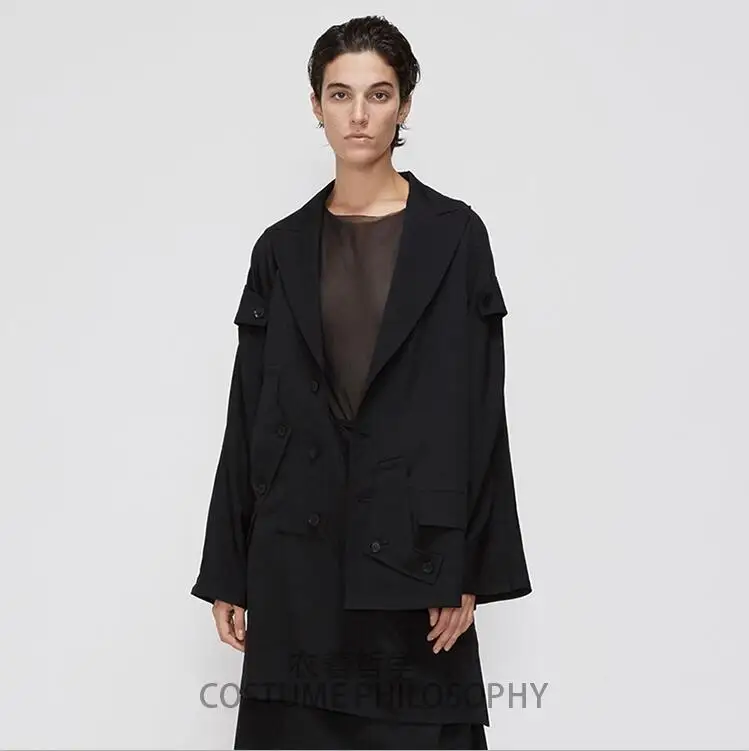 Черный S-6XL! Домашний Мужской плащ с асимметричным темным оттенком - Цвет: Черный