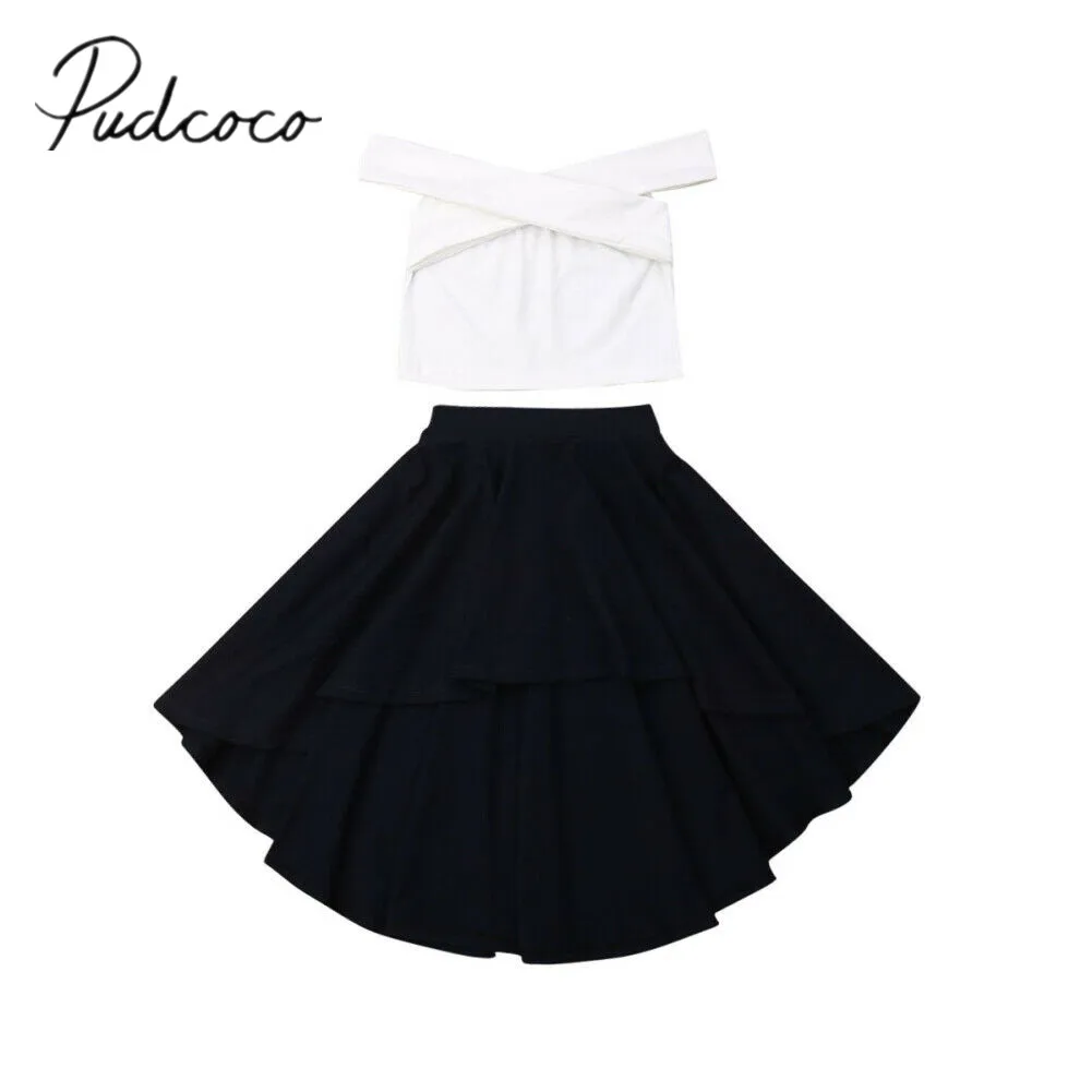 

2019 Baby Summer Clothing Infant Kids Baby Girls Sleeveless Vest Crops Tops + Irregular Skirts 2Pcs Outfits Formal Clothes 1-5Y