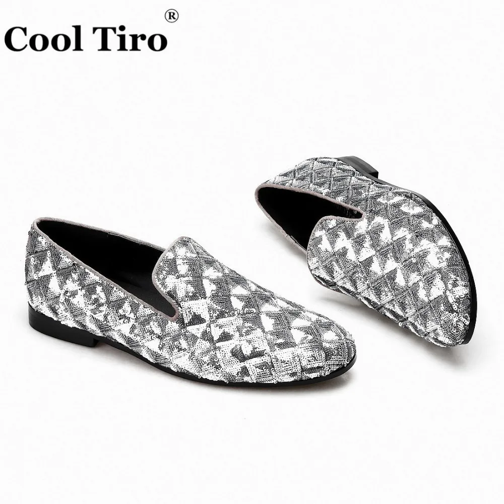 Silver Sequin canvas Slippers Men's Loafers (5)