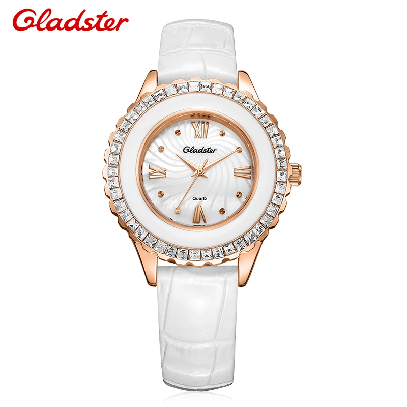 Luxury Brand Watch women Gladster Genuine Leather Fashion Red Waterproof Watches Women Watch Crystal Ladies Watches