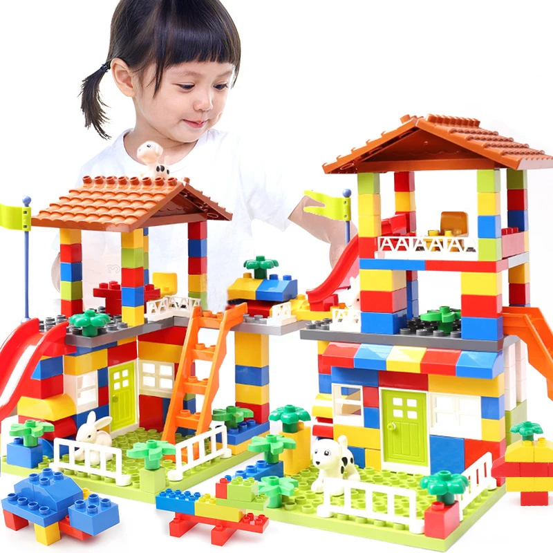 

DIY Big Particle Slide Blocks City House Roof Building Blocks Assemble Castle Educational Toy Children Construction Bricks