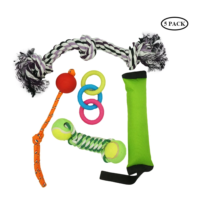 Dog Toy Set Indestructible Cotton Rope Chew Safe Ball Interactive