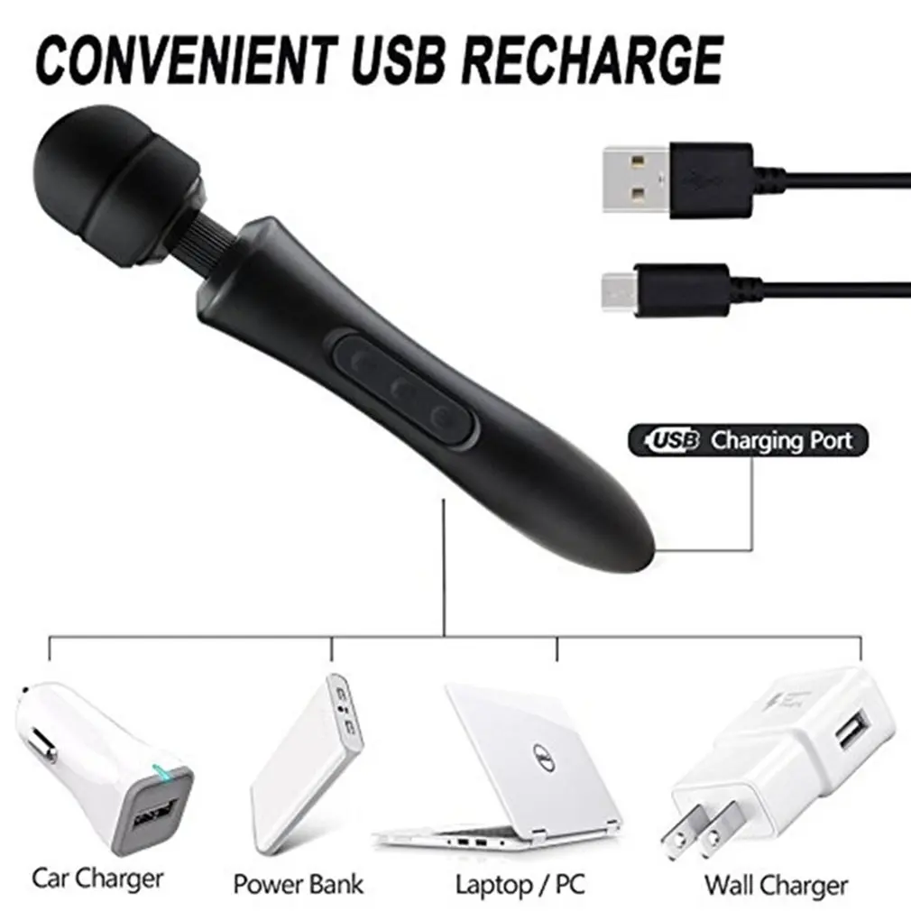 Мощный массажер для тела 20 частотных вибраторов большой AV вибратор USB зарядка