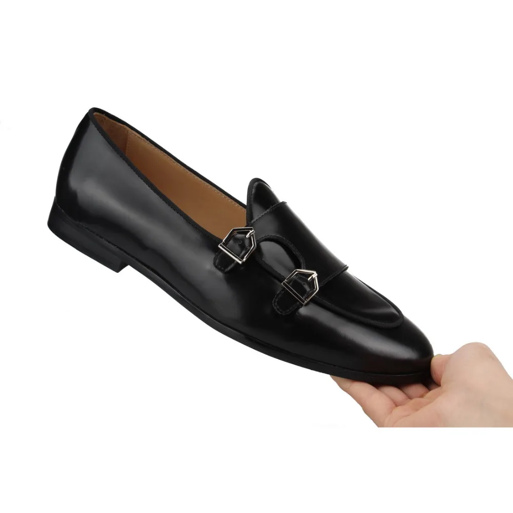 POLISHED LEATHER DOUBLE-MONK LOAFERS Black (12)