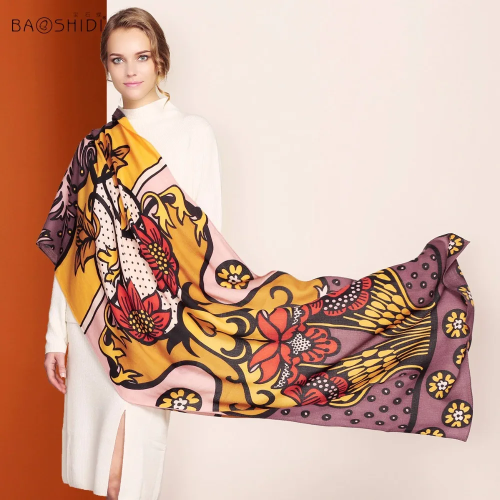 

[BAOSHIDI]100% wool long scarf women, Fashion scarves luxury brand, Lady elegant shawl, 2016 Christmas gifts for girl friends