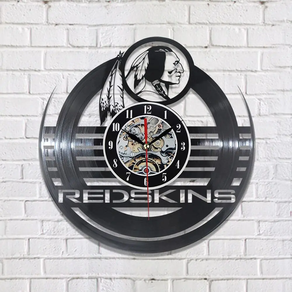 Черный Художественный CD Виниловая пластинка настенные часы Redskins черный Horloge Мураль Reloj De Pared Декор домашний дизайн - Цвет: Черный