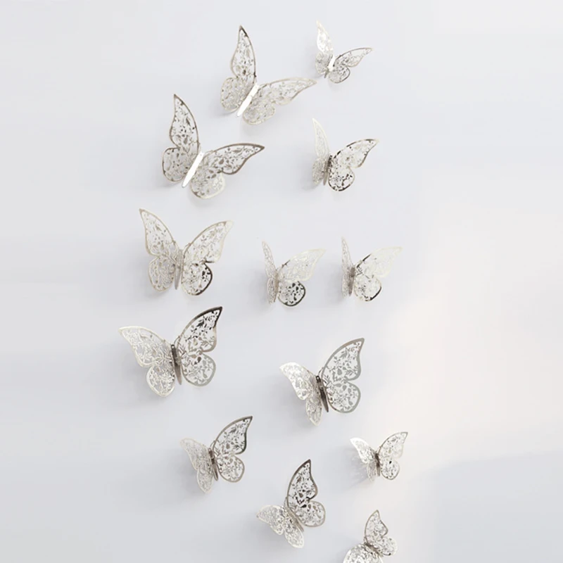 

12pcs 3D Hollow Butterfly Wall Sticker for Home Decor DIY Butterflies Fridge stickers Room Decoration Party Wedding Decor