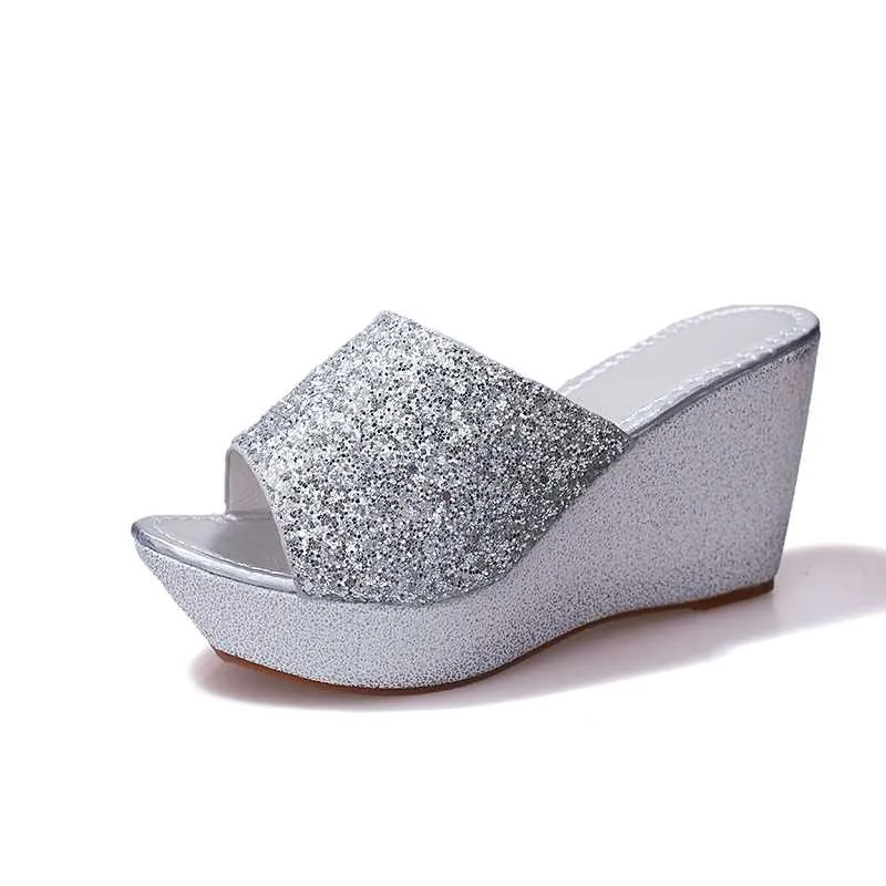 silver glitter wedge sandals