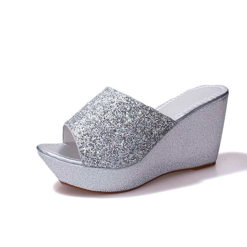 silver wedge mules