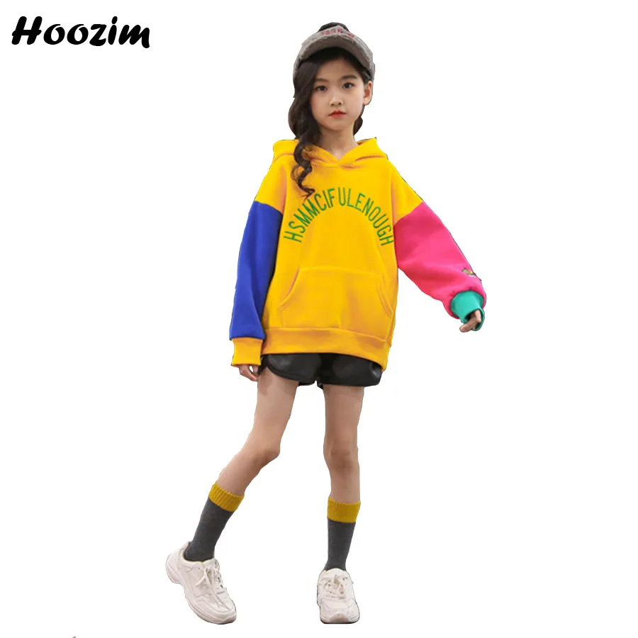 

Winter Thick Velvet Sweatshirt For Girls 8 9 10 11 12 Years Fashion Embroidery Letter Hoodies Kids Autumn Sport Children Clothes