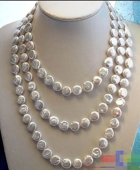 

HOT## Wholesale FREE SHIPPING >>> 64" 14MM WHITE COIN FRESHWATER CULTURED PEARL NECKLACE