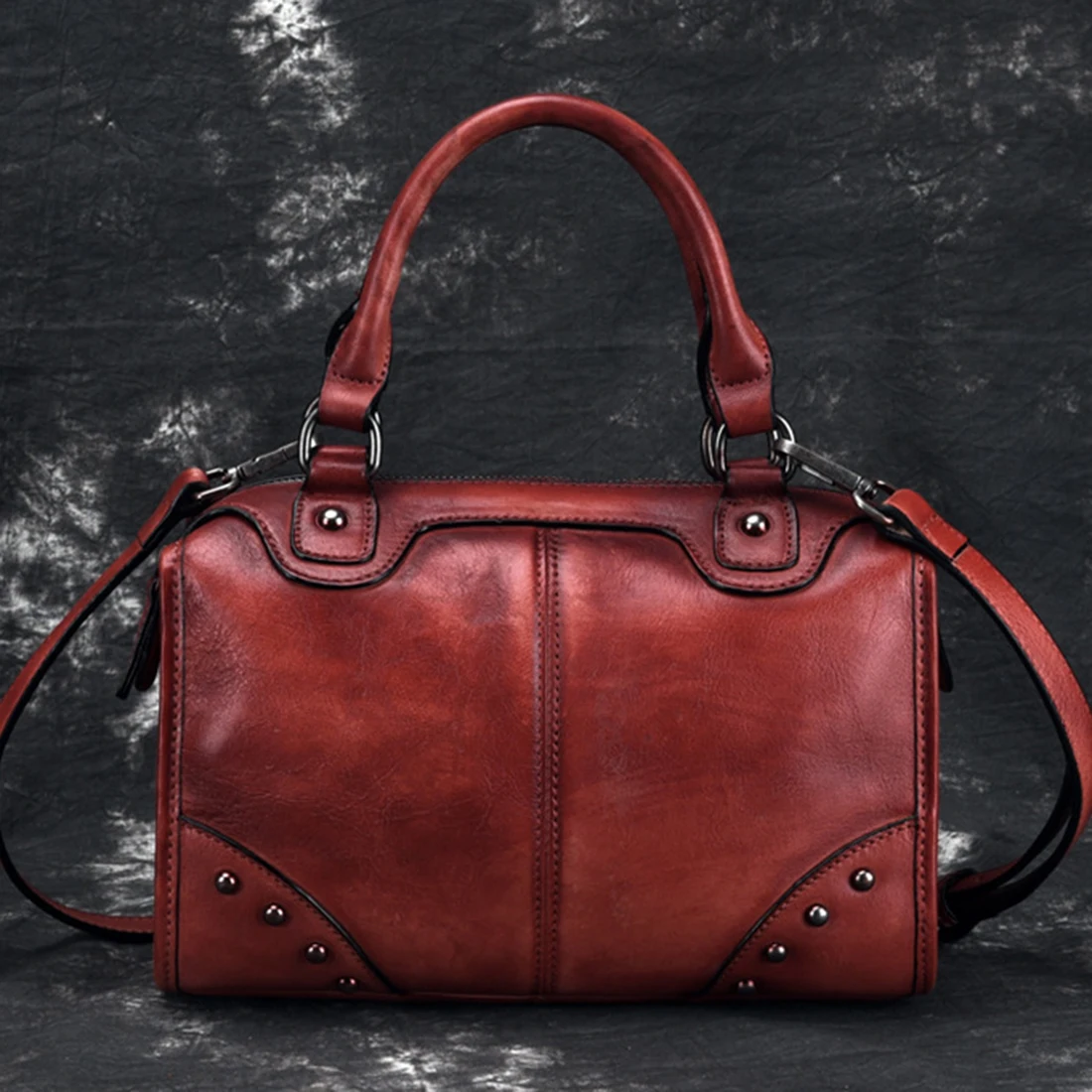 Высококачественная женская сумка из натуральной кожи с ручкой сверху, винтажная сумка через плечо, сумка-тоут из натуральной кожи, сумка-мессенджер на плечо, дорожные сумки - Цвет: Red