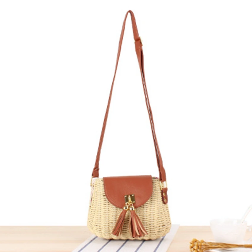 

New rattan bag sweet girl small fresh sloping straw bag beach holiday leisure single shoulder women's woven bag