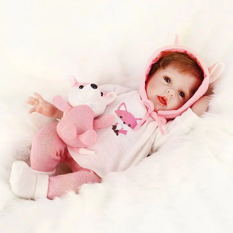 

Drop ShiP 55cm Lifelike Silicon Baby Doll Pink Fox Puppet Blanket Cute Toy Early Childhood