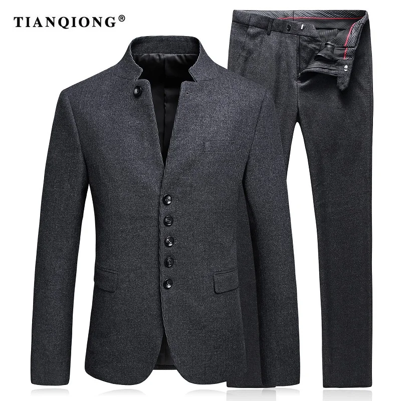 TIAN QIONG мужские костюмы 2018 брендовая одежда Slim Fit мужской деловой костюм черный нормкор мужские s костюмы Свадебные Жених шерстяной Блейзер с