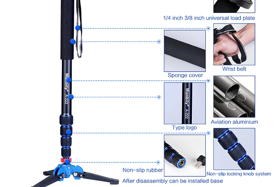Manbily 165 см портативный профессиональный A222 алюминиевый штатив для камеры монопод с подставкой M1 и шаровой головкой для SLR DSLR камеры