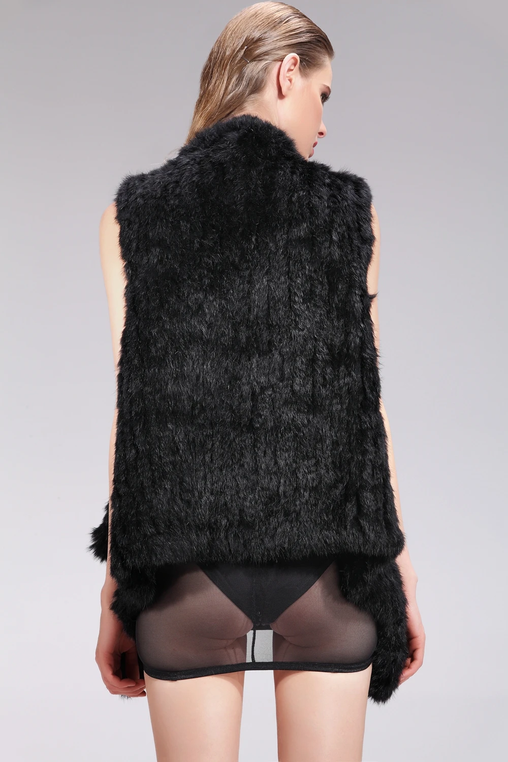 ZY88010 Classic Lady Genuine Knitted Winter Women Rabbit Fur Turn-Down Fur Vest Fur Waistcoat Gilet Outwear long duvet coat